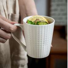 4pcs White Square Cups Set, Minimalist Embossed Ceramic Mugs, Household Tea Cups - White - View 7