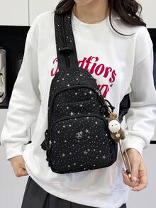 New Fashionable Backpack, Korean Style Girly Casual Travel Lightweight Backpack, Starry Sky Pattern Student Backpack & Chest Bag - A - View 7