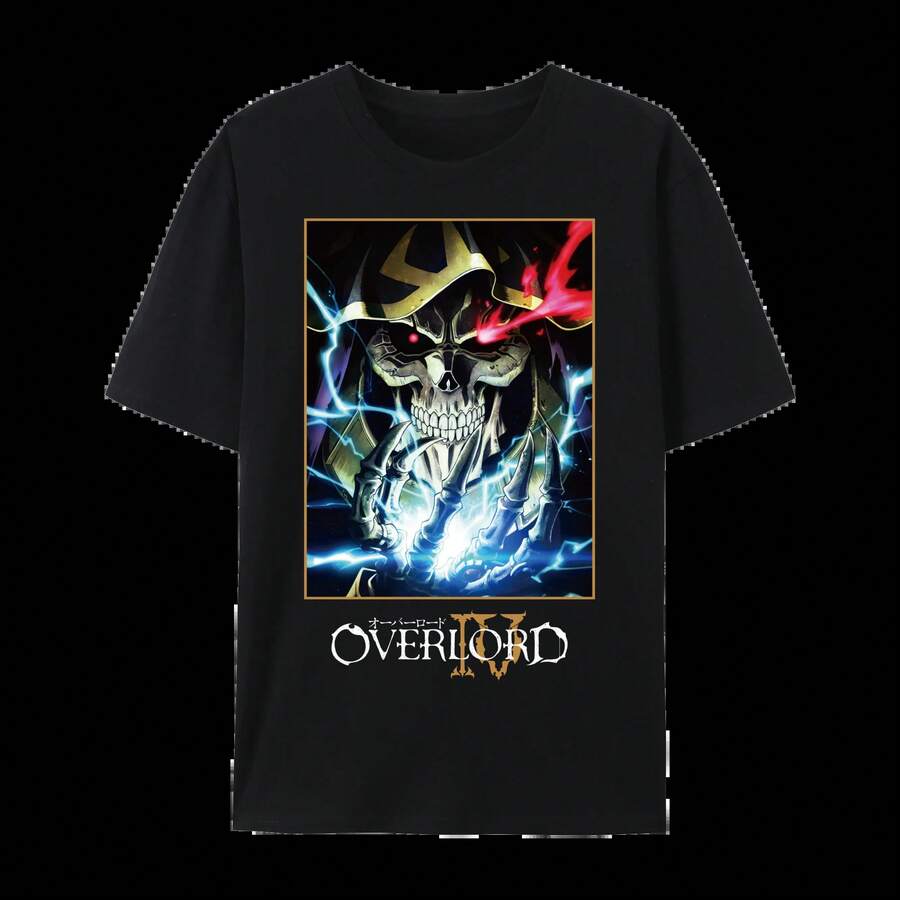 Overlord ​ Ainz Ooal Gown ​ ​   Graphic Cotton T-Shirt, Japanese Anime Unisex Short Sleeve Crewneck Shirt, - 黑色 - 查看 1