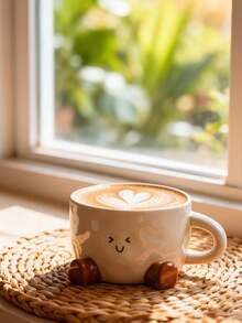 DearDali 1个可爱脚印笑脸陶瓷咖啡杯,卡通设计,适合居家、办公、盛装拿铁、摩卡、热巧克力、咖啡、茶、牛奶,也适合聚会、派对等场合,是有趣的生日/节日礼物。 - 彩色 - 查看 5