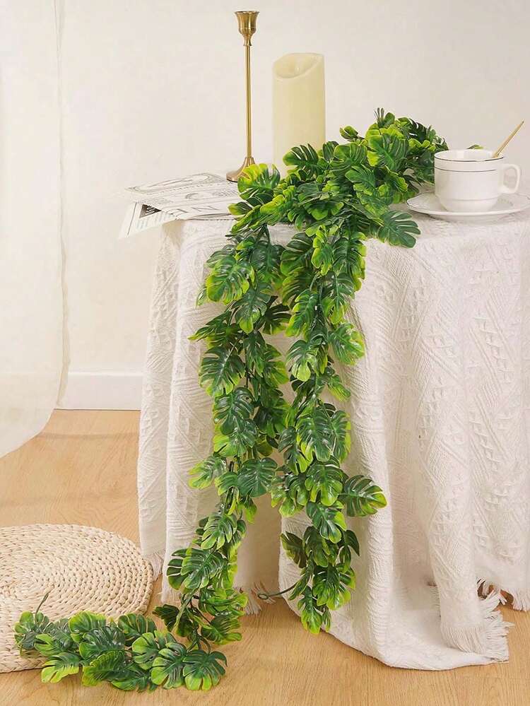 2/4件装仿真龟壳藤蔓 - 逼真纹理常绿藤蔓，约172厘米长，栩栩如生的绿色热带棕榈叶，适用于婚礼、室内家居装饰、户外花园装饰帘 - 綠色 - 查看 5