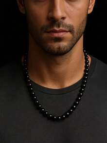 1pc Ceramic White Glass Faux Pearl Beaded Necklace For Men, Suitable For Daily Wear - White - View 5