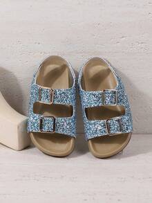 1 Pair Girls' Fashion Gold Buckle, Glitter Princess Sandals, Suitable For Summer, Beach - Mint Green - View 6