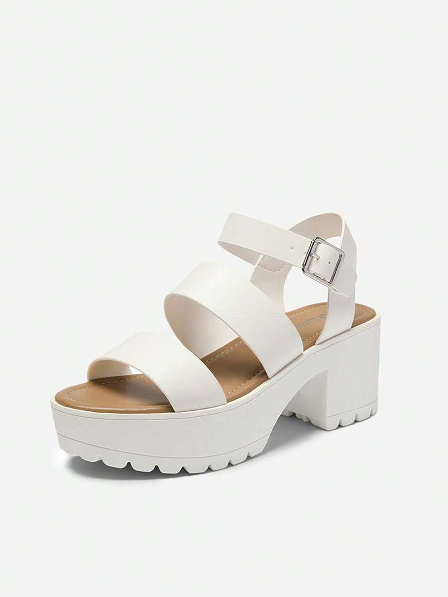 Women Minimalist Platform Slingback Sandals, Open Toe Punky Chunky Summer Sandals For Beach, Vacation - trắng - Xem 1