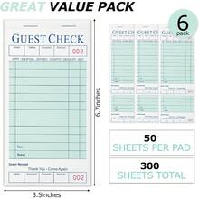 Server Notebooks 6 Pack, Waitress Notepad Pads For Restaurant Orders, Guest Check Book For Servers, 300 Sheets Total - 1 - View 3