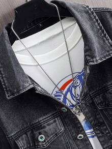 2026 New Spring/Autumn Men's Washed Denim Jacket, Casual Street Style Thick Denim Outerwear - Black - View 3