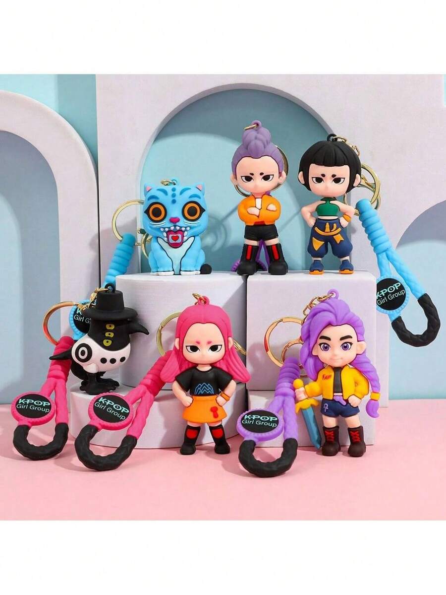 1pc KPOP Girl Group Anime Keychain Pendant, Suitable As Birthday Gift, Party Gift, Easter Gift, Back To School Gift, Gift For K-POP Fans - Multicolor - View 1