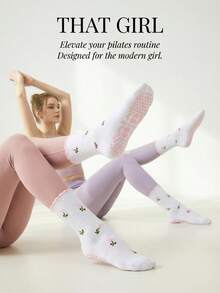 1 đôi tất Pilates nữ họa tiết hoạt hình dễ thương, có chấm chống trơn trượt, thích hợp cho phòng tập nhảy và các hoạt động thể thao trong nhà. - Nhiều màu - Xem 7