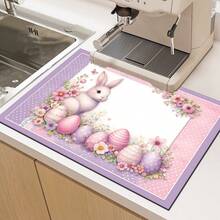 1pc Rabbit & Easter Egg Pattern Printed Absorbent Dish Drying Mat, Espresso Machine Countertop Pad, Sink Drain Mat, Faucet Splash Guard, Bathroom Cup Coaster, Home Decor, Easter Decoration, Easter Gift - Multicolor - View 10