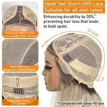 2026 New High Shine Champagne Gold Wig, Suitable For European Fair Skin Tone Women, 100% Human Hair, Ombre Straight Hair, Ash Blonde, 180% Density, Ready To Wear, Pre-Plucked, Salon Quality, 18 Inch/20 Inch Human Hair Wig, Middle Part, 13x4x1 Super HD Transparent Lace Front Human Hair Wig - SBeige - View 12