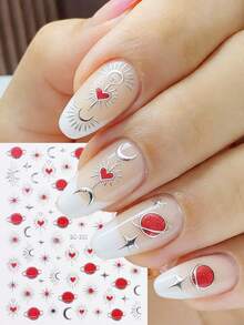 Baroque Style 5D Jelly Nail Stickers Set - Celestial Sun, Star & Heart Patterns With Ruby Accents, Self-Adhesive Semi-Smooth Effect Irregular Shape Plastic Decals For Handmade Nail Art 2pcs - Gold - View 2