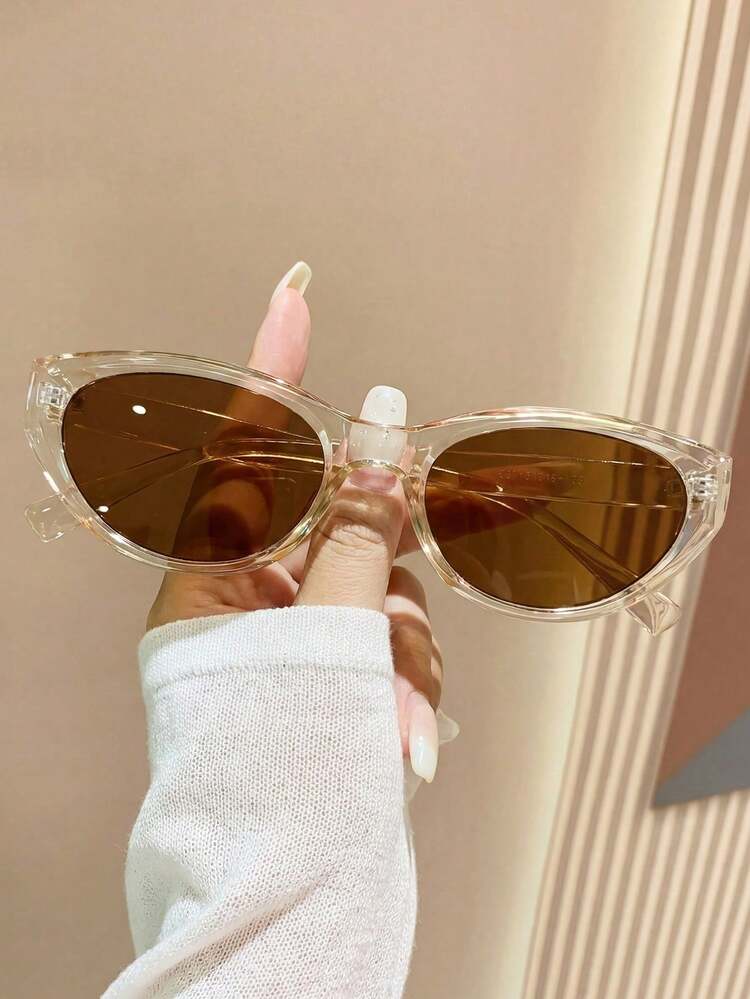 一副男女通用棕色猫眼形时尚眼镜，旅行和海滩配饰，适合秋冬季节，女士，商务休闲，礼物，学院风，返校季 - 香檳色 - 查看 3