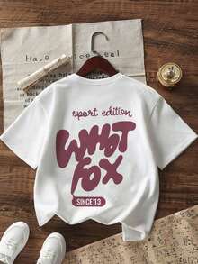 Camiseta de cuello redondo de manga corta con estampado gráfico informal para niñas preadolescentes, top de verano - Blanco - Ver 2