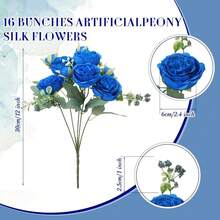 8 Bundles Artificial Peonies Flowers Fake Silk Peony Bouquet Faux Peonies Flowers Bulk For Decoration Vase Floral Arrangements Wedding Party Table (Royal Blue,White) - 皇家藍 - 查看 3