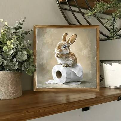 1pc 3d Easter Wooden Frame Decoration, Rabbit-Shaped Toilet Paper Holder - Vintage Rustic Style Wall Decor, Suitable For Bathrooms, Cafes, And Shops - Holiday Party Wall Decoration, A Perfect Easter Gift
