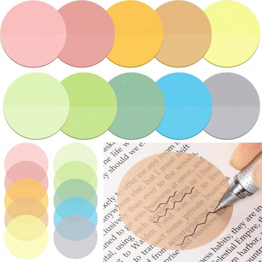 Sabary 500 Sheets Transparent Sticky Notes Round Translucent Sticky Notes Tabs Colorful Page Flags Stickers Clear Book Markers Bible Journaling Office Back To School Supplies(1.75 Inch,Bright) - Màu A - Xem 1