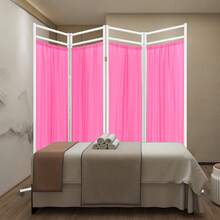 Pink 4-Panel Foldable Medical Room Divider With Double-Layer Nylon Curtains, 10 Locking Wheels, Portable Privacy Screen 200*180cm - Default - View 5