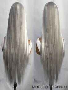 websterwigs Silver Grey Wig With White Highlights Long Silky Straight Synthetic Lace Front Wigs For Women Natural Hairline Daily Use Wig - Multicolor - View 9