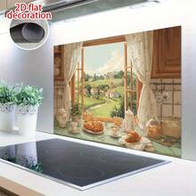 1pc 2D Flat Kitchen Wall Sticker | Indoor Window View, Warm And Comfortable, Full Of Life | Removable Decoration, Waterproof, Suitable For Outdoor/Garden Home Dining Room Decoration, Kitchen Decoration, Stylish Wall Art, Modern Design Sticker, Home Decor, Window Decoration - Style 1 - View 8