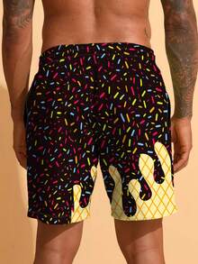 Men's Summer 3D Ice Cream & Cake Print Shorts - Multicolor - View 2
