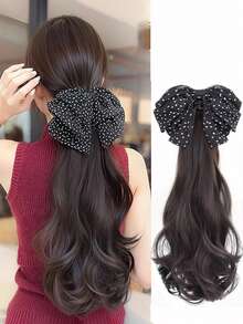 Polka Dot Bow Low Ponytail Wig Braid, Braided Hair Extension Hair Clip, Big Wavy Ponytail - Multicolor - View 11