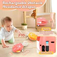 pulpo eléctrico bailarín con música y luces juguete sensorial recargable para bebés y niños regalo - Rosa - Ver 2