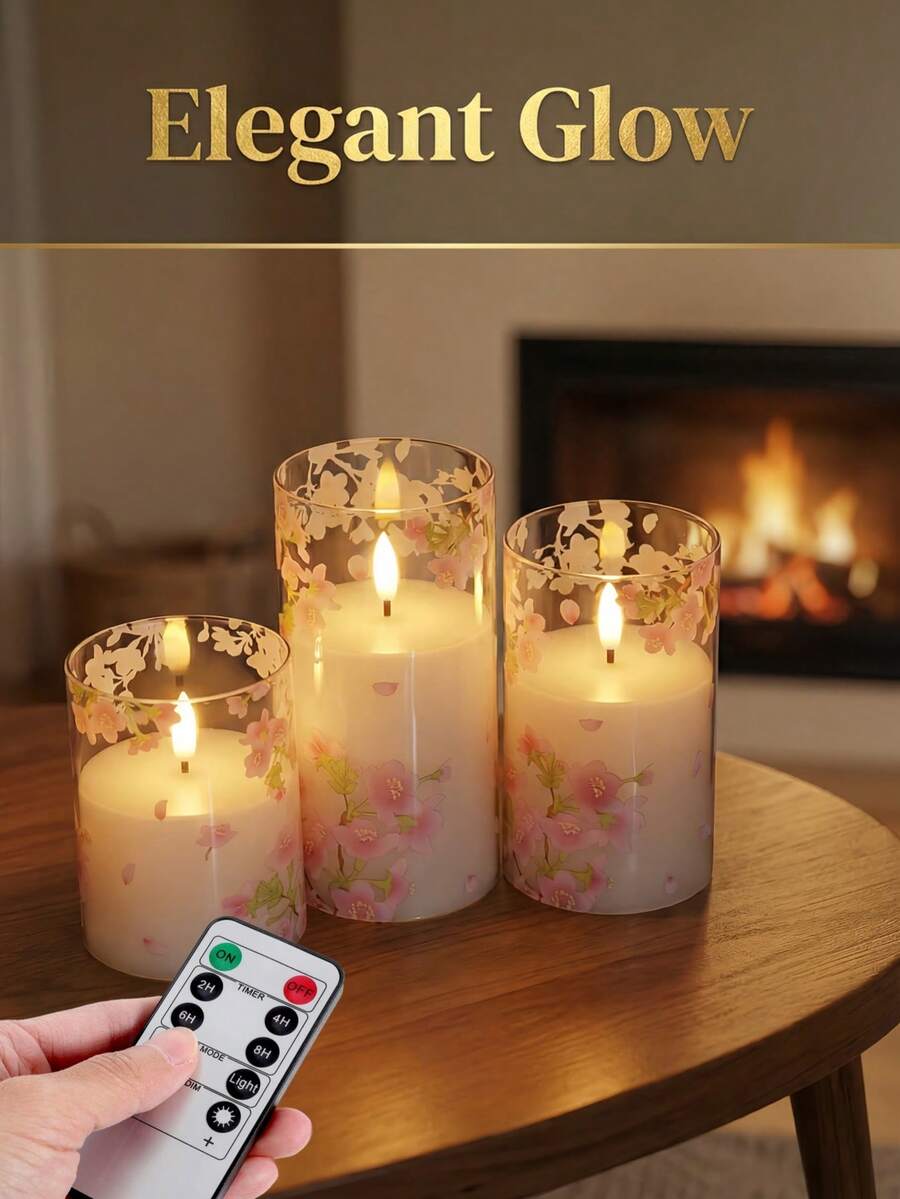 1/3pcs Flameless Flickering Candles With Remote Control And Timer, Suitable For Home Gatherings, Table Centerpiece Decor, Holiday Decoration - Pink - View 1