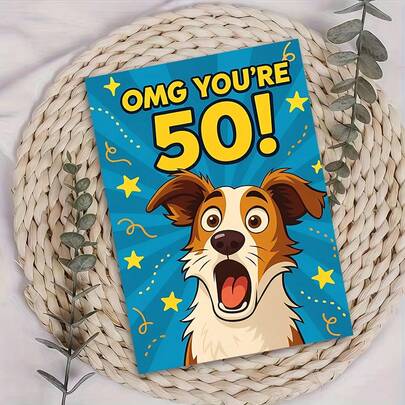 1pc Thinking Of You Floral Greeting Card With Envelope Romantic Botanical Design For Valentine's Day, Suitable For Friends, Colleagues, Loved Ones, Perfect For Sending Heartfelt Messages And Warm Wishes1pc OMG You're 50 Surprise Dog Cartoon Birthday Card Greeting Card With Envelope Funny Animal Illustration Design For Milestone Celebration Occasions, Great For Friends, Colleagues, Lovers