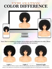 Afro Wig 14Inch Afro Wigs For Women 70s Mixed Brown Afro Kinky Curly Wig Bouncy Huge Fluffy Puff Wigs Synthetic Hair For Cosplay Daily And Party - 黑色 - 查看 7
