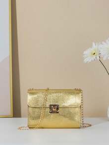 1 件女士极简蜥蜴纹链条扭扣斜挎方包，适合派对、旅行、日常使用，也是理想的礼物之选。 - 彩色 - 查看 6