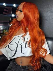 Ginger Orange Body Wave 200% Lace Front Wig 13x4 Transparent Lace Frontal Human Hair Wigs 34 Inch Brazilian Pre Plucked With Baby Hair #350 Colored Human Hair Wigs For Women - S350 - 查看 4