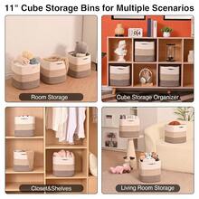 Cubos de almacenamiento de 11 pulgadas, cubos organizadores para estantería, cestas de almacenamiento para organizar, cestas de almacenamiento tejidas para estantes, cestas de cuerda de algodón para almacenamiento, marrón degradado (paquete de 3) - Marrón degradado - Ver 6