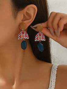 1 Pair Retro Resin Earrings, Fashionable And Elegant Design, Versatile Accessory - Multicolor - View 4