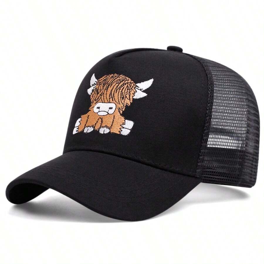 1pc Men's Cute Yak Hiphop Cartoon Baseball Cap, Unisex Outdoor Sun Hat, American Trucker Mesh Cap - Multicolor - View 1