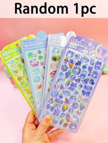 3D可爱贴纸 - 卡通热狗、寿司、泡泡贴纸，迷你毛绒3D可重复使用贴纸，适用于计划本、日记本、笔记本、电脑、手机壳等。 - 彩色 - 查看 9