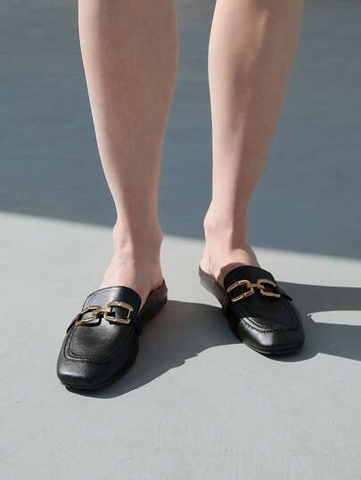 CHICVUE 女士一脚蹬纯色平底鞋 - 女士时尚百搭休闲舒适搭扣平底鞋