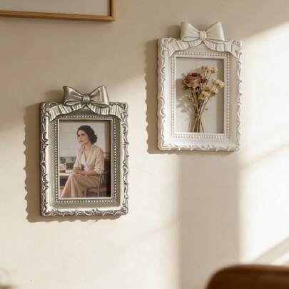 1pc Resin Irregular Single Photo Frame Wall Decor, Vintage Silver-White Victorian Style Decorative Frame, DIY Home & Store Wall Accessory, Handmade Craft Photography Prop