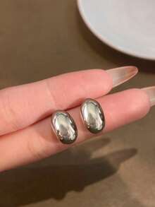 1 Pair S925 Sterling Silver Crescent Moon Stud Earrings, Minimalist & Fashionable, Women Jewelry Gift, New Year/Valentine's Day Present - Half-moon Bean Earrings - View 4