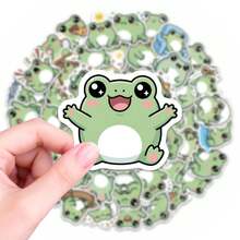 56Pcs Kawaii Frog Life Stickers- Green Frogs Reading, Drumming & Eating With Cute Expressions, Cute Vinyl Decals For Journal, Laptop & DIY Crafts - 56PCS - View 4