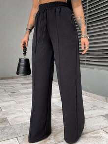 Duna Wide Leg Women's Pantaloons With Elastic Waist And Pocket - 黑色 - 查看 2