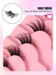 Asiteo 7 Pairs Half-Strip False Eyelashes, Transparent Band With Cat Eye Tail Extension, Natural & Delicate Faux Mink Lashes, Fluffy & Soft, For Natural Makeup Look - Cat Eye Lashes - View 7