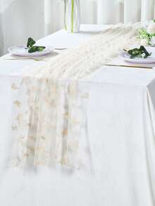 1 pieza Camino de mesa de mariposa beige, cubierta de mesa de malla de mariposa de doble cara, decoración para fiesta de cumpleaños, decoración para boda y baby shower, decoración para gabinete, centro de mesa de comedor, decoración para banquete y recepción de restaurante - Beis - Ver 11