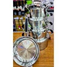 batería de cocina de 9 piezas de acero inoxidable de alta calidad , 4 ollas con tapa  y 1 sarten, material resistente y duradero, compatible con todas las fuentes de calor incluyendo inducción - Plateado - Ver 7