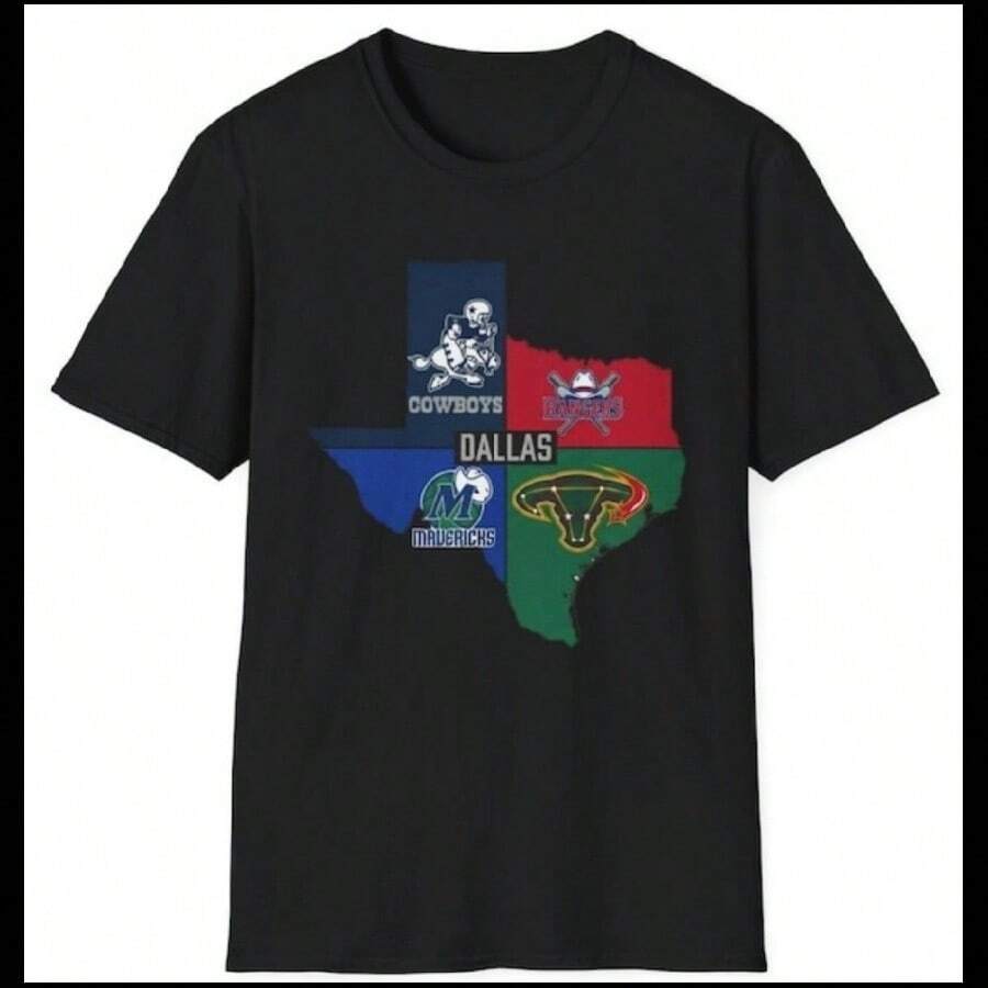Dallas Spor Fan T-Shirt Cowboys Rangers Mavericks Stars Texas Spor Teams Tee - màu đen - Xem 1