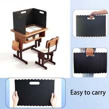 1片塑料桌面隔板，附赠DIY动物贴纸，学生桌面隐私隔断，考试防作弊屏风，美术工艺用品，适用于学校和办公室 - 白色 - 查看 3