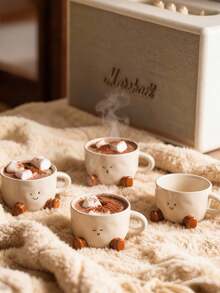 DearDali 1个可爱脚印笑脸陶瓷咖啡杯,卡通设计,适合居家、办公、盛装拿铁、摩卡、热巧克力、咖啡、茶、牛奶,也适合聚会、派对等场合,是有趣的生日/节日礼物。 - 彩色 - 查看 4