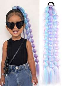 Kid's Yaki Straight Bubble Ponytail Extensions - 1pc, 24" Lightweight, Ombre Synthetic Ponytails For Rave, Festival, All Ages - Multicolor - View 9
