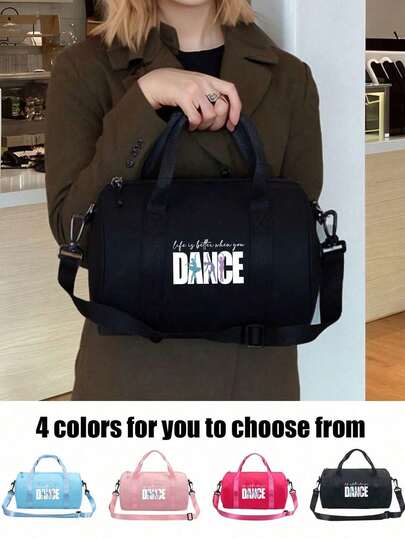 1pc Gym Bag, "Dance" Dance Print, Large-Capacity Sports Bag, Portable Messenger Bag - Adjustable Crossbody Bag With Top Handle, Durable Fabric Mini Handbag For Fitness, Dance, Daily Commute & Outdoor Sports (Multi-Color Options), Small Gym Bag, Casual Street Style, Clean Design Purse
