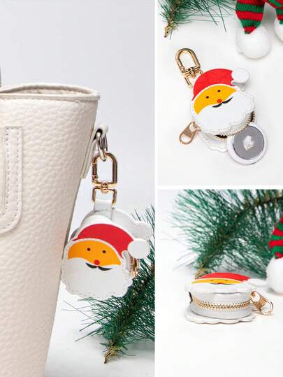 Crossborder The Santa Claus Design Mini Coin Purse With Keychain, Simple & Cute Bag Charm Pouch