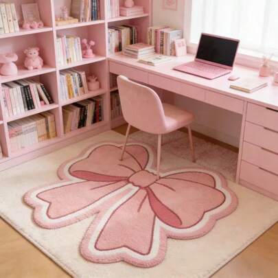 1pc Pink Bow Pattern Doormat, Decorative Carpet, Bedroom Decor, Small Rug, Carpet, Home Decor, Living Room Carpet, Living Room Small Rug, Bedroom Rug, Living Room Home Decor, Outdoor Rug, Washable Carpet